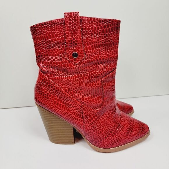 Nadia x FTF Red Faux Croc Nelly Cowgirl Boot Size 10W - Picture 2 of 8